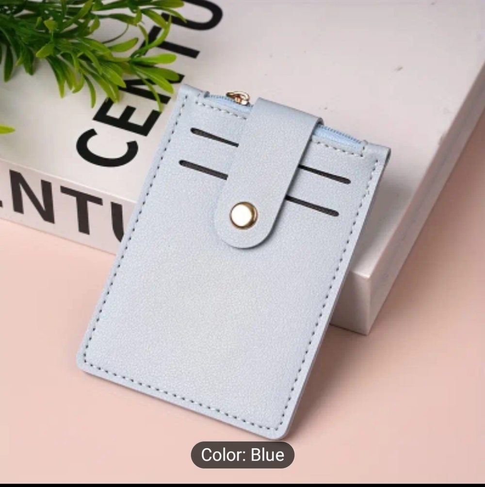 Solid Trendy Card Holder Buckle Vertical Design, Pale Blue